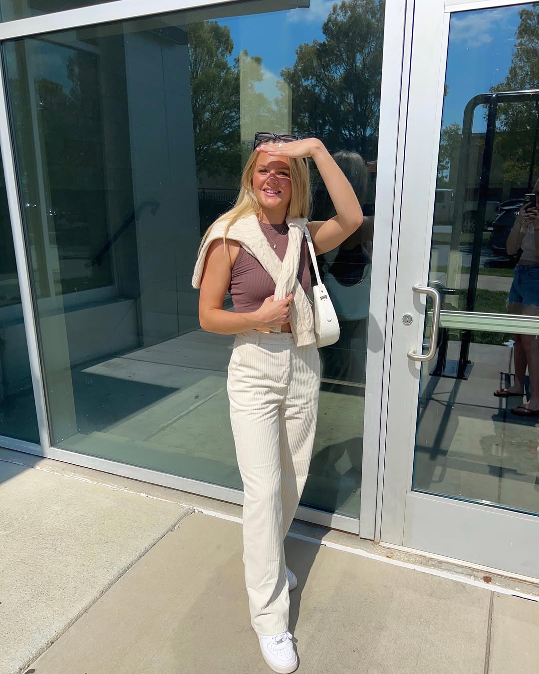 Corduroy Pants and Cropped Tank Casual Outfit