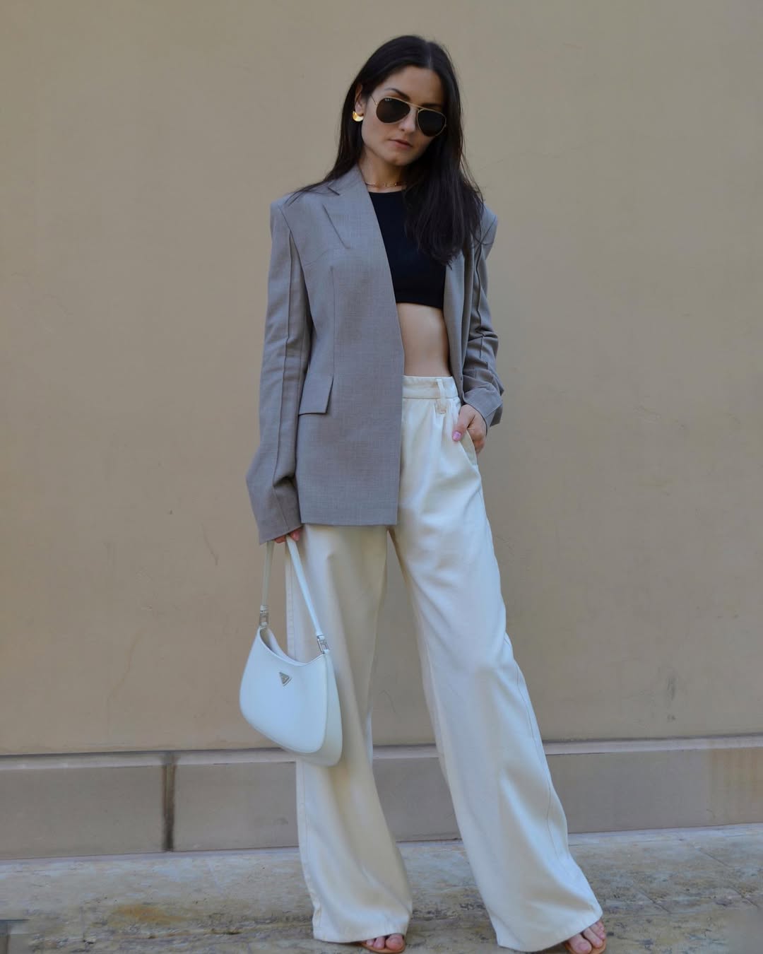 Oversized Blazer With Cream Wide-Leg Trousers