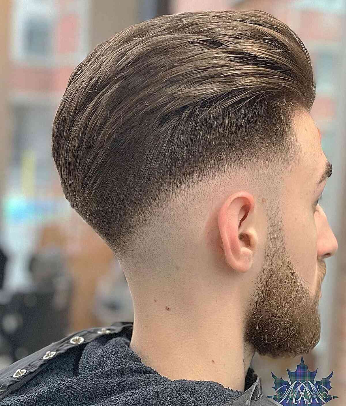 Slicked Back Hairstyle with Mid Drop Fade
