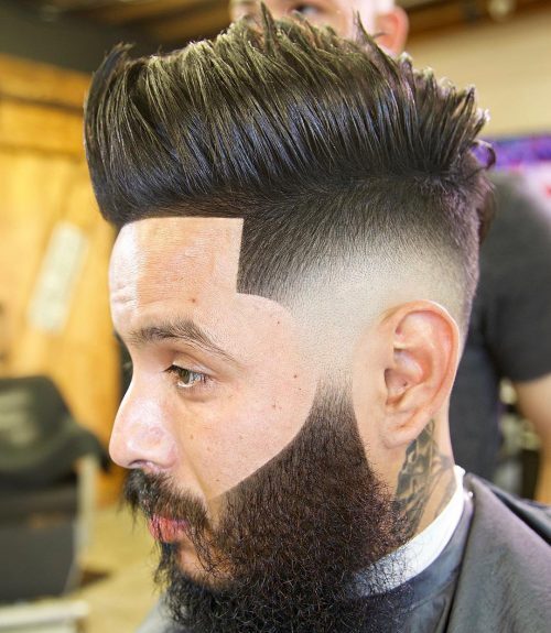 High Pompadour with Bald Fade and Sharp Hairline