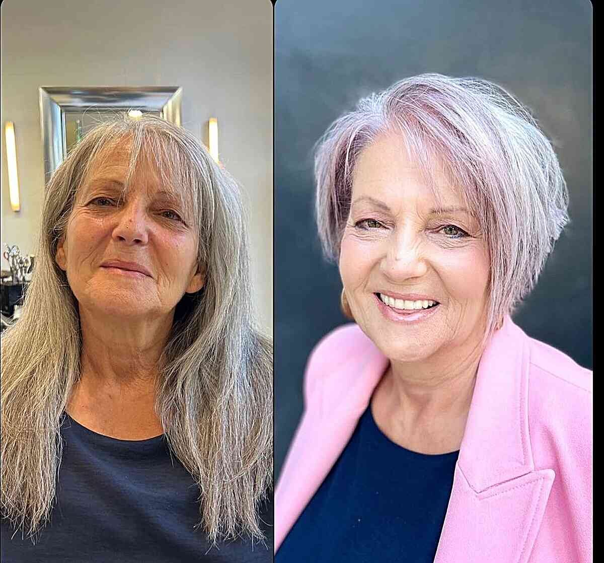 Asymmetric and Pink Bob Cut for Ladies Over 60