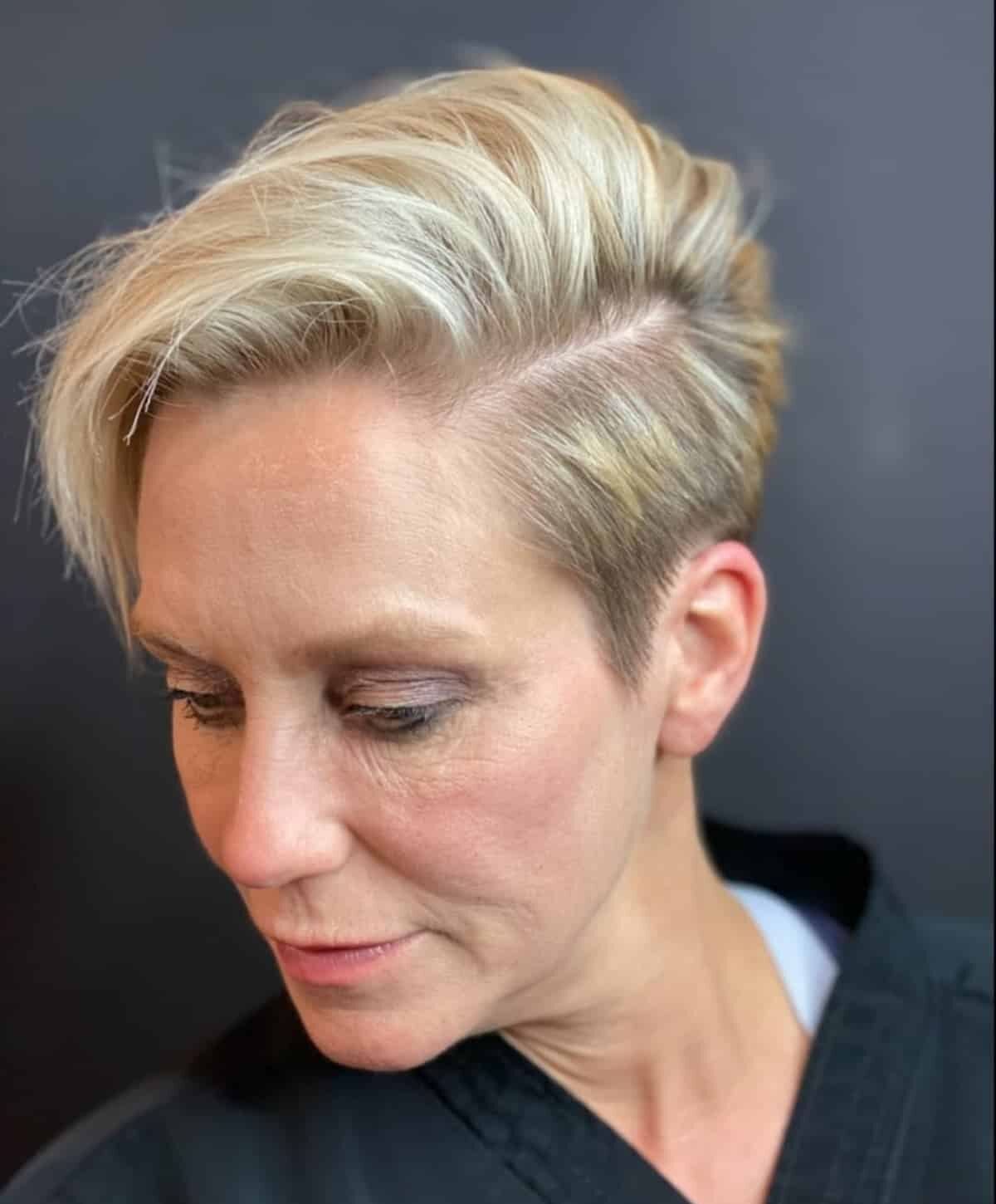 60 year old with an Asymmetrical Cut and a Shaved Side