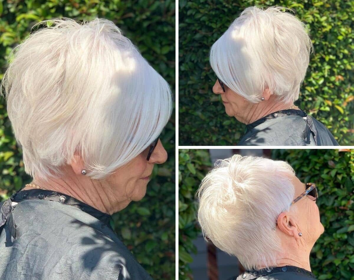 Classic Asymmetrical Style for Ladies Over 60 with White Hair