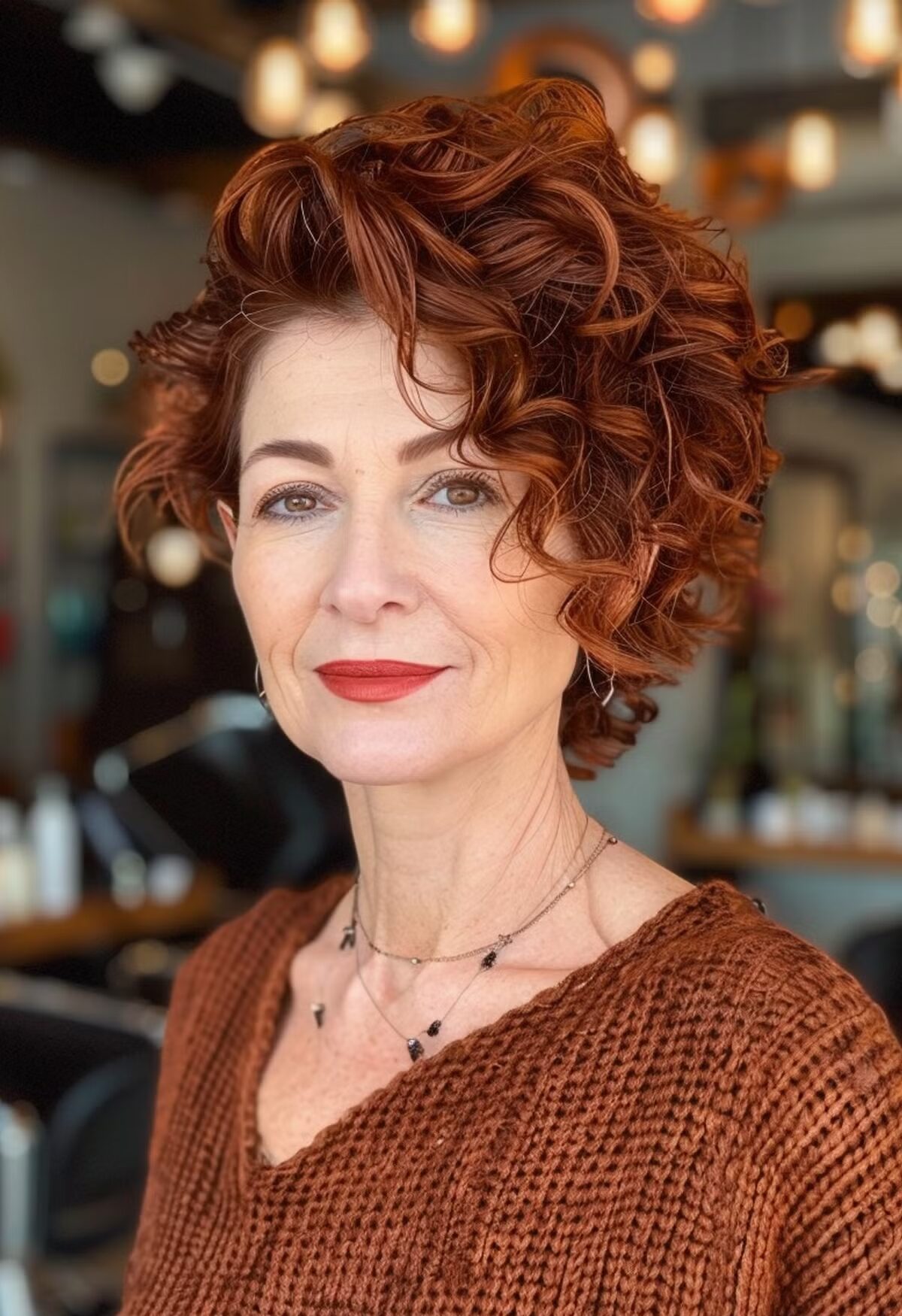 Short asymmetrical Bob for women over 60 with curly hair