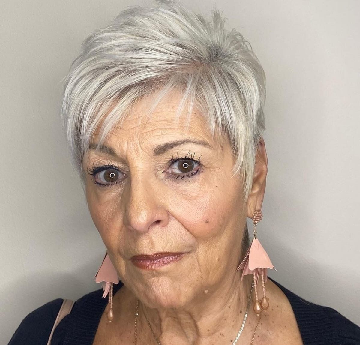 Asymmetrical Pixie Cut for women over 60 with Grey Hair
