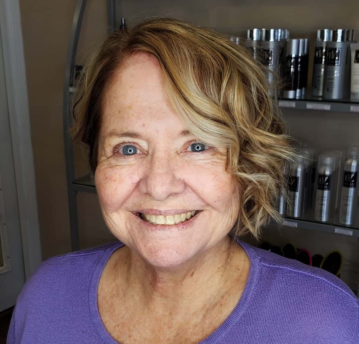 Chin-length Bob with Beach Waves for women past their 60s