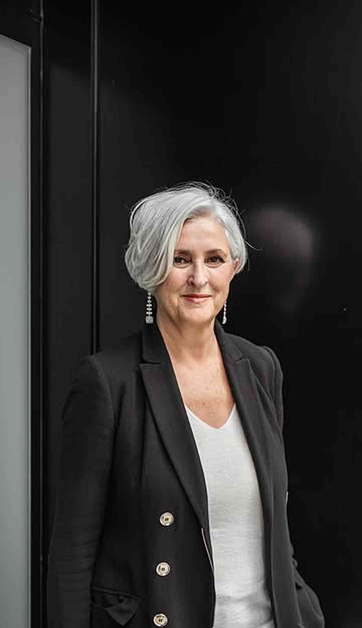 Sleek Side Swept Silver Bob