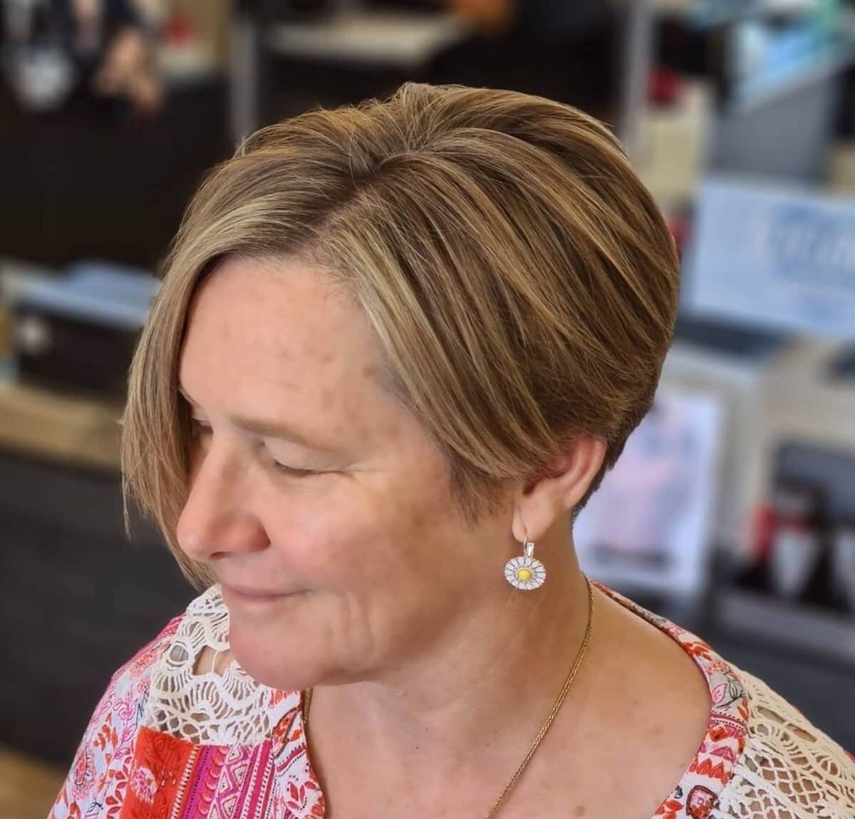 Asymmetrical bob haircut for women over 60