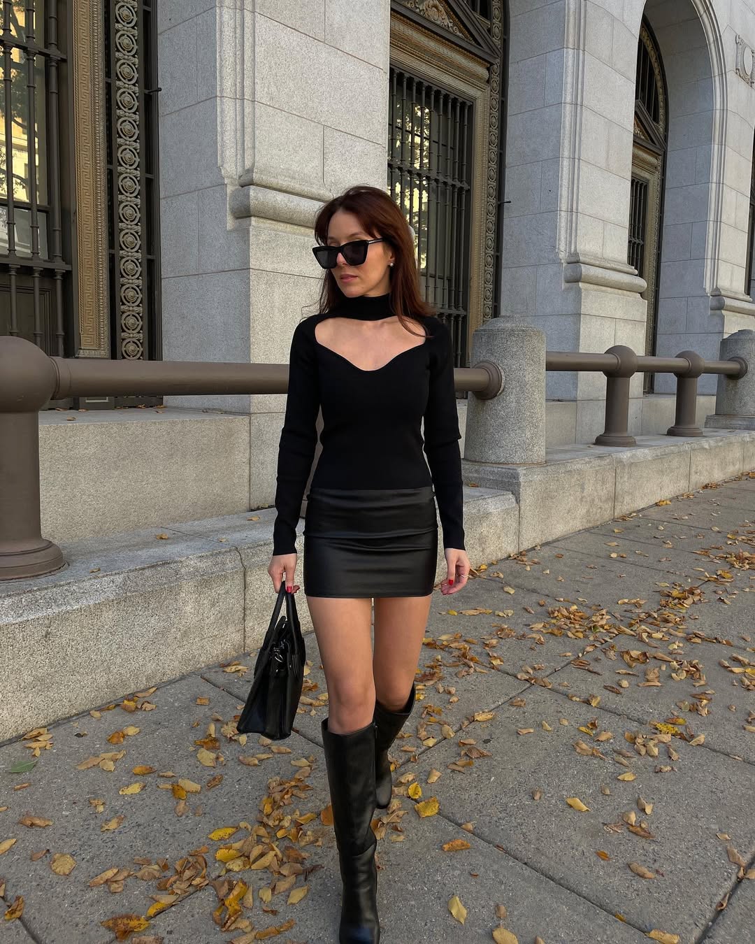 Chic Black Cutout Top And Faux Leather Mini Skirt