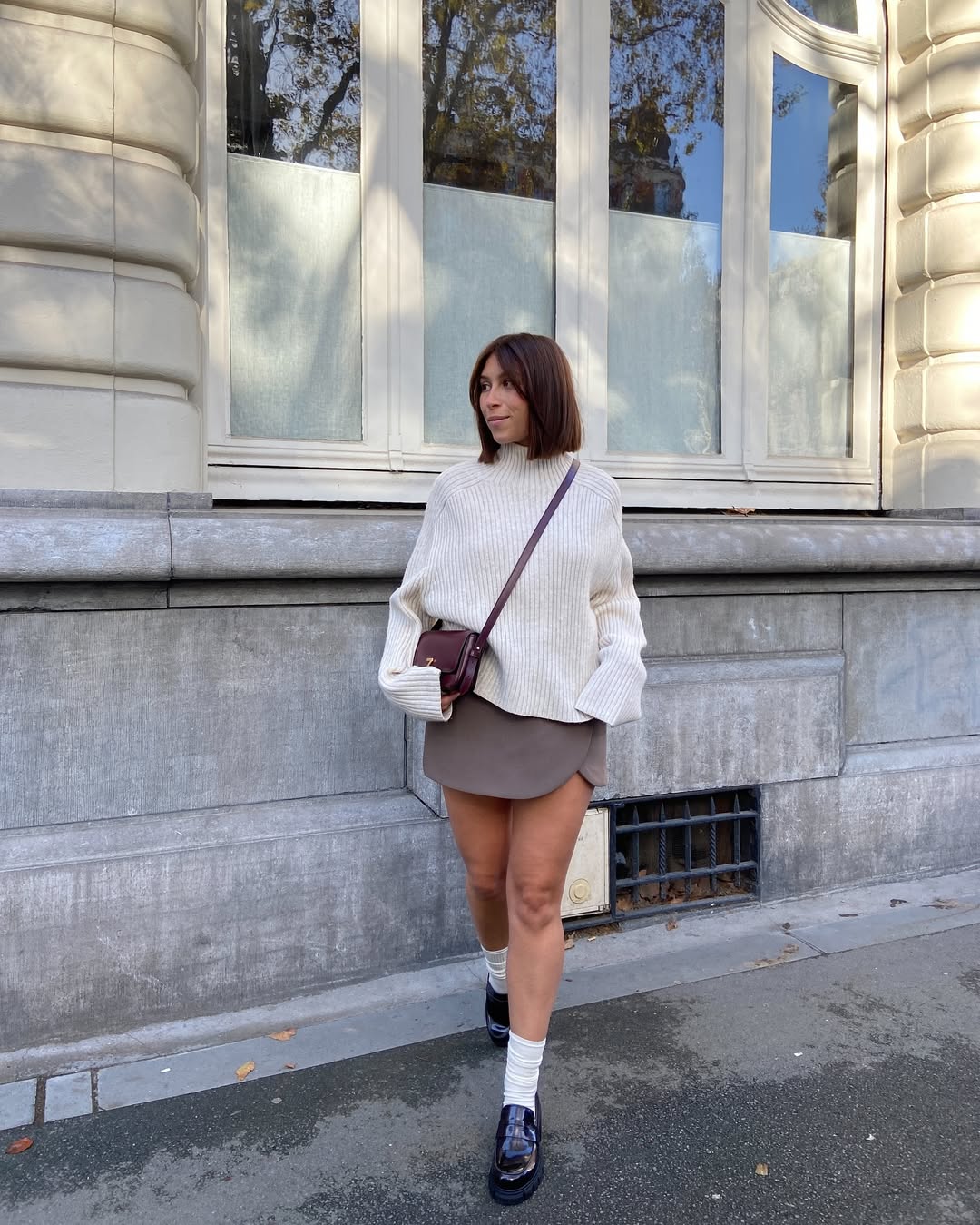 Cozy Cream Knit With Brown Skort For Fall