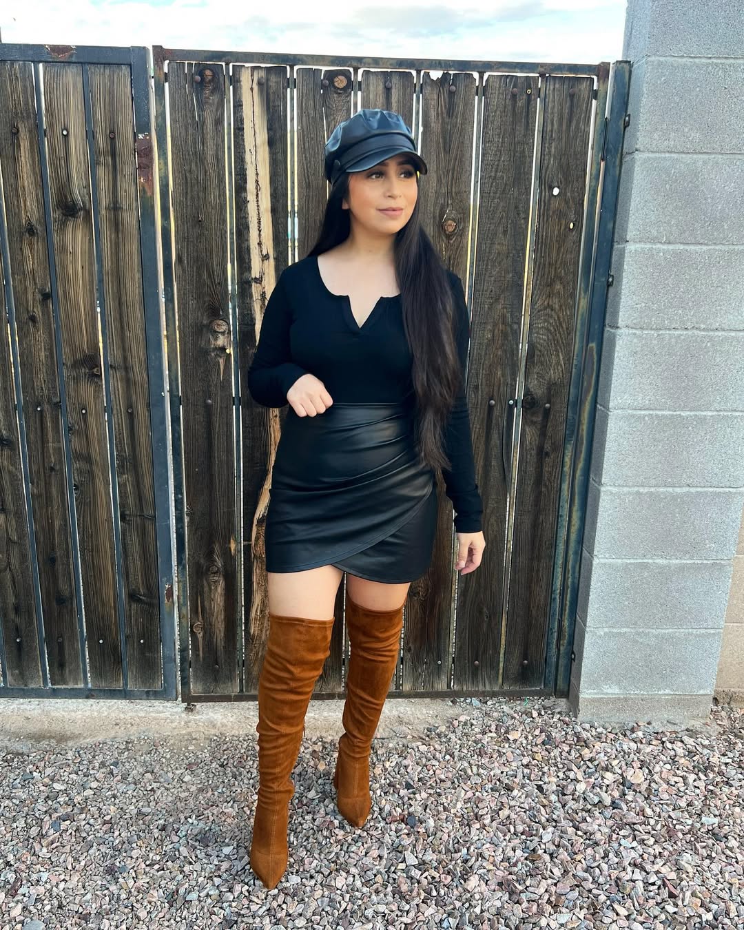 Leather Mini Skirt With Suede Over-The-Knee Boots