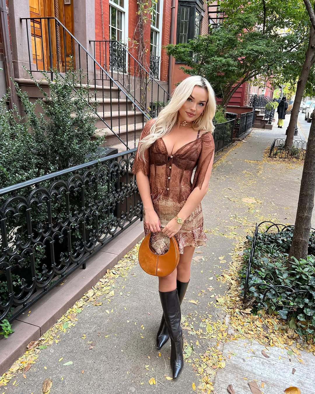 Sheer Lace Mini Dress With Knee-High Boots