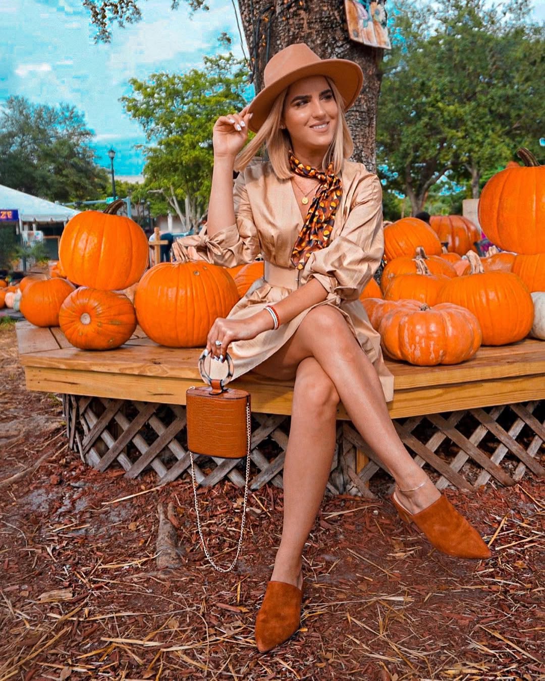 Satin Shirt Dress With Autumn Accessories