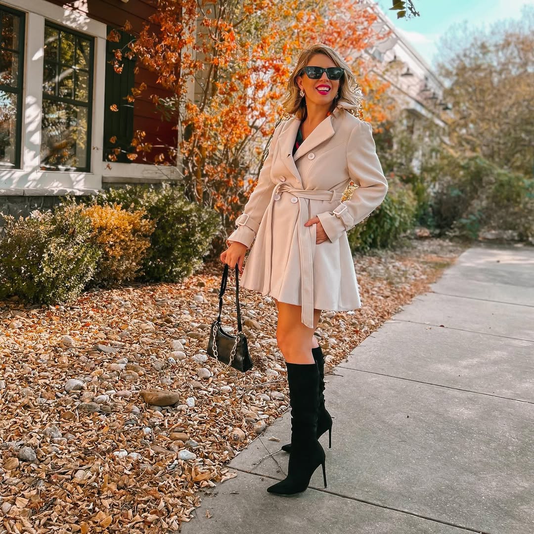 Flared Trench Coat With Knee High Boots