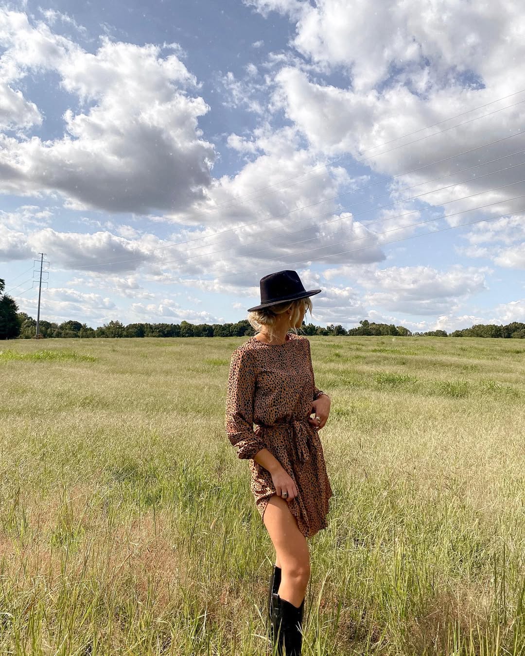 Leopard Print Mini Dress With Black Cowboy Boots