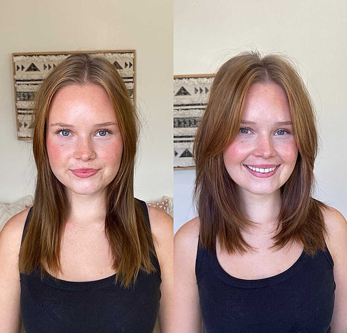 Before and after mid-length layered blowout transformation