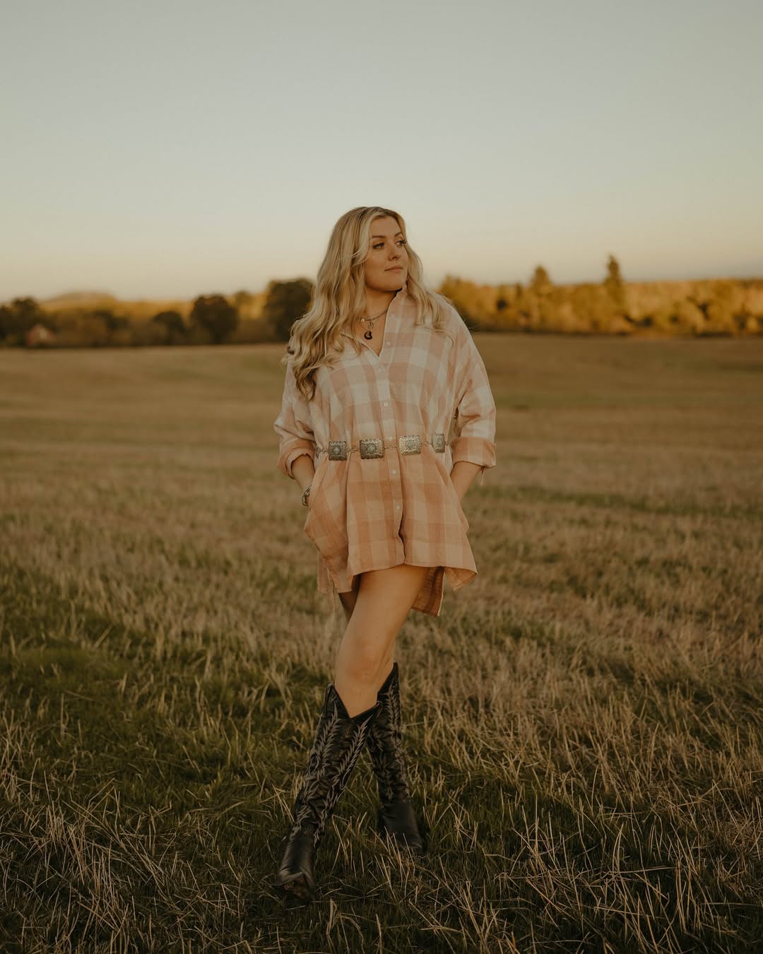 Paisley Pink Plaid Shirtdress With Cowboy Boots