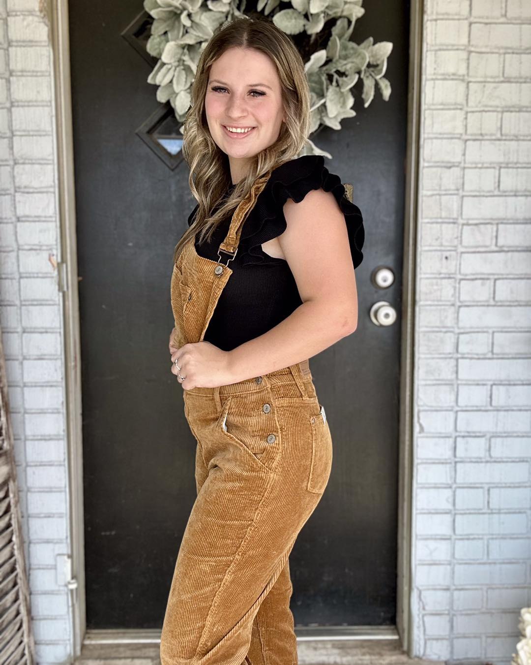 Corduroy Overalls With Ruffle Sleeve Top Chic