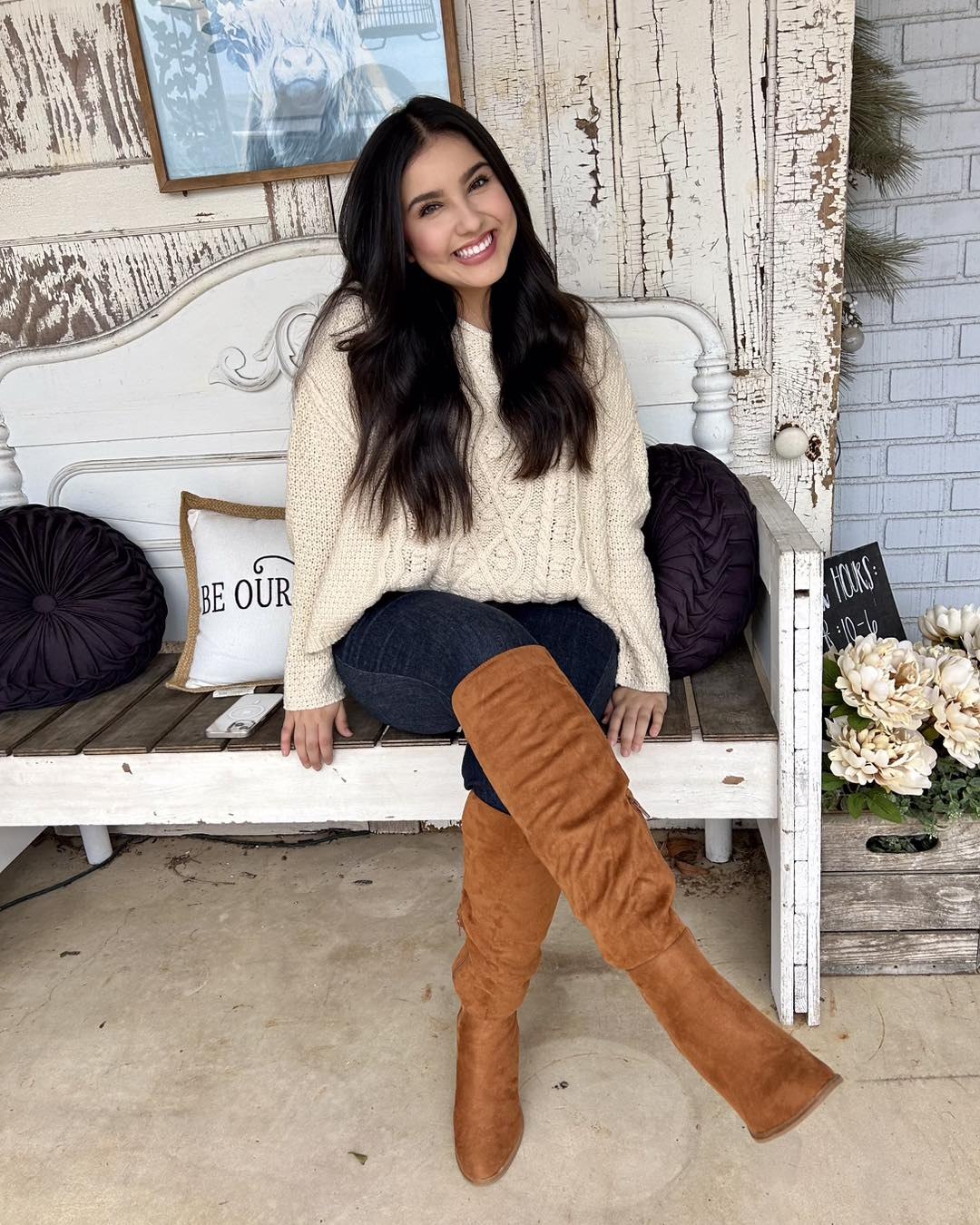 Cozy Cable Knit Sweater With Over The Knee Boots
