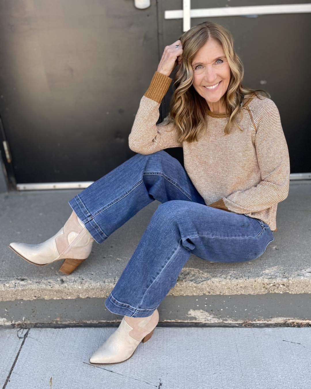 Casual Western Knit With Cropped Denim