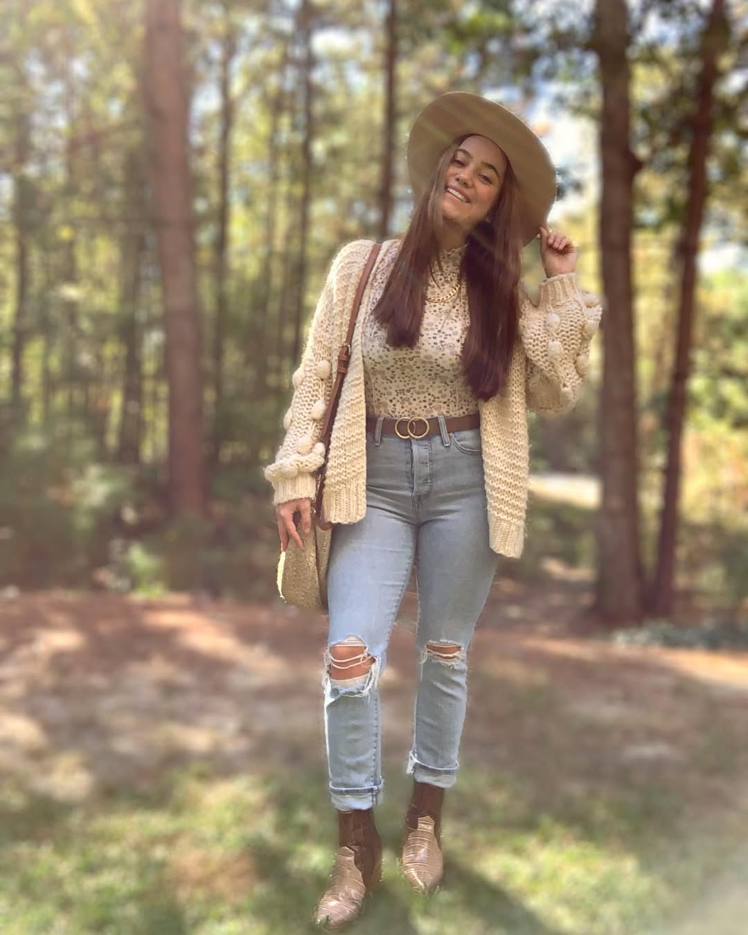 Cozy Bobble Cardigan And Distressed Denim Look