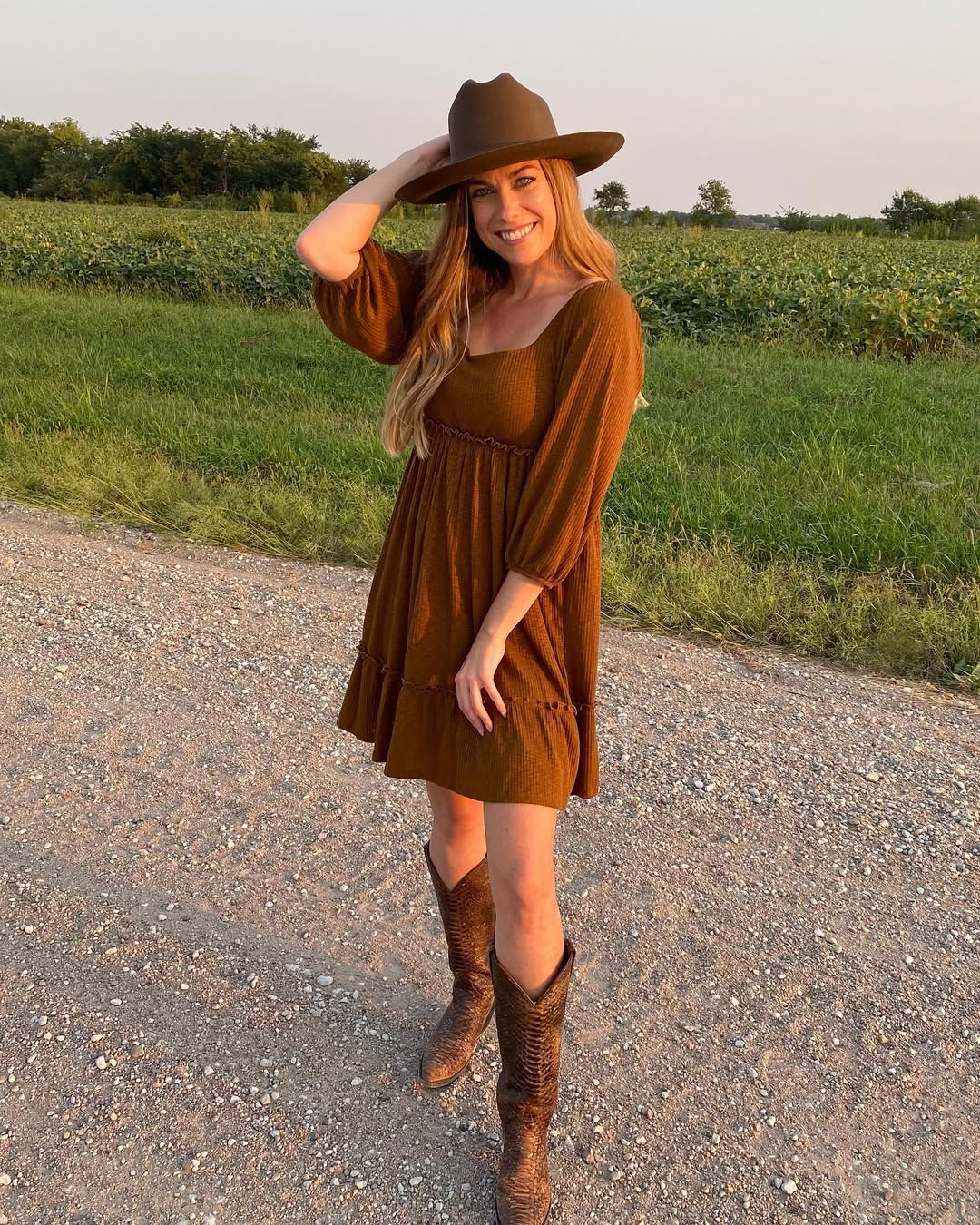 Brown Mini Dress With Cowboy Boots
