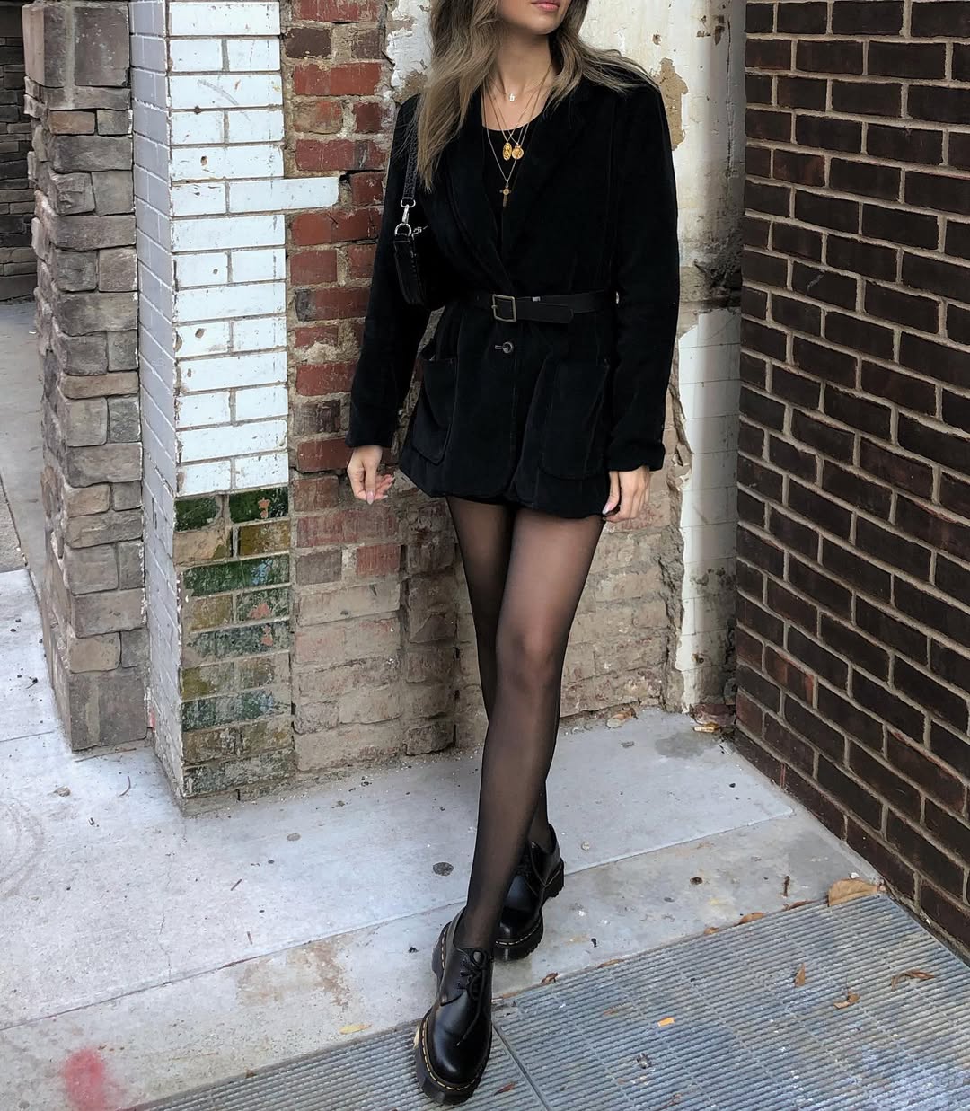 Chic Black Corduroy Blazer and Mini Skirt Outfit