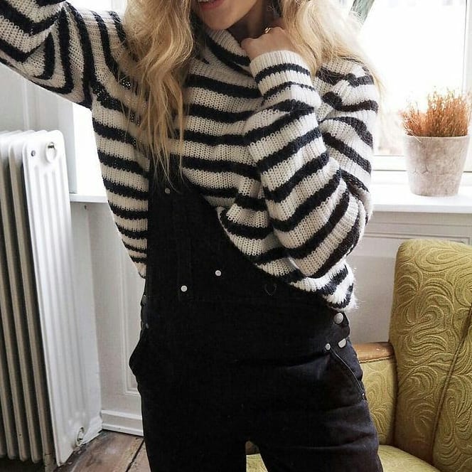 Cozy Striped Turtleneck Overalls Outfit