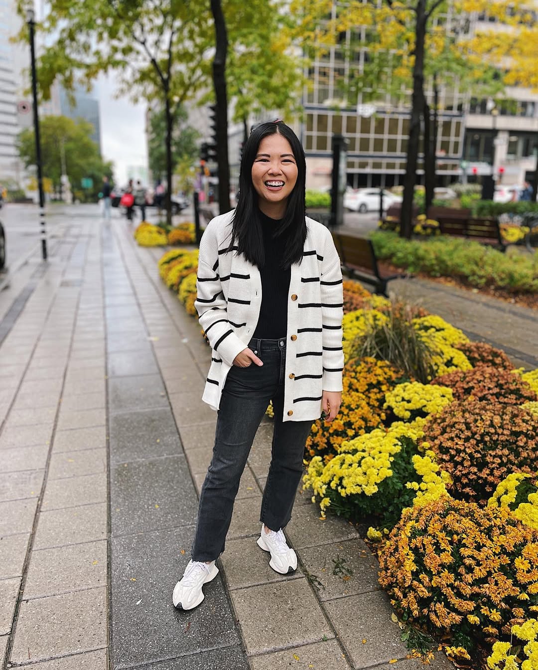 Casual Striped Cardigan With Dark Wash Jeans
