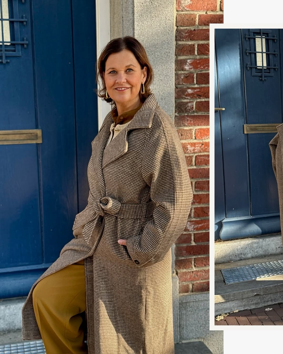 Classic Houndstooth Coat With Mustard Trousers