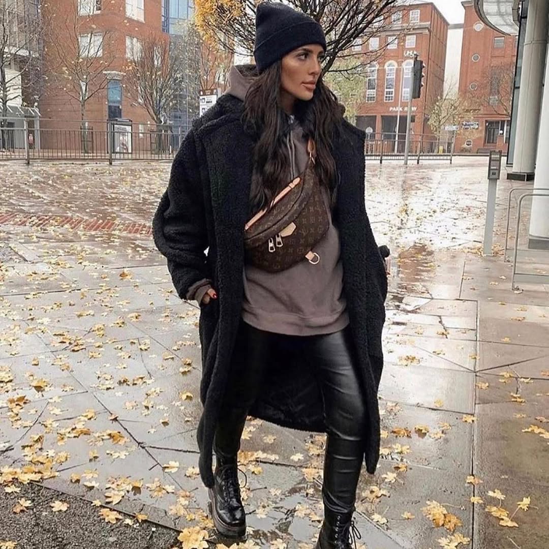 Cozy Teddy Coat And Leather Pants Combo