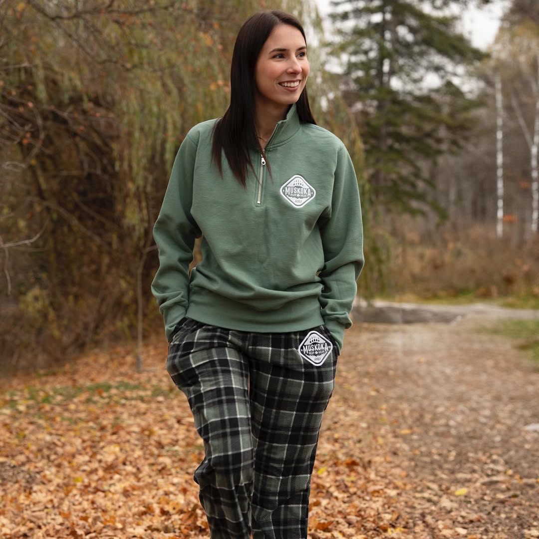 Sage Quarter-Zip Sweatshirt With Plaid Fleece Pants