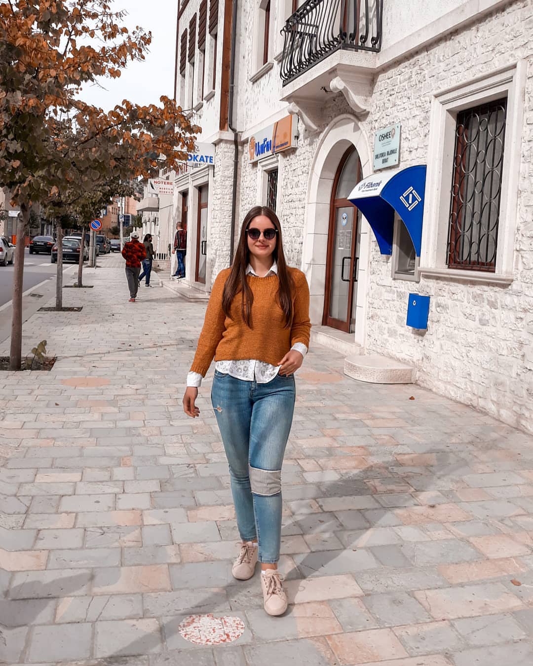 Cozy Knit Layered Over White Shirt With Jeans