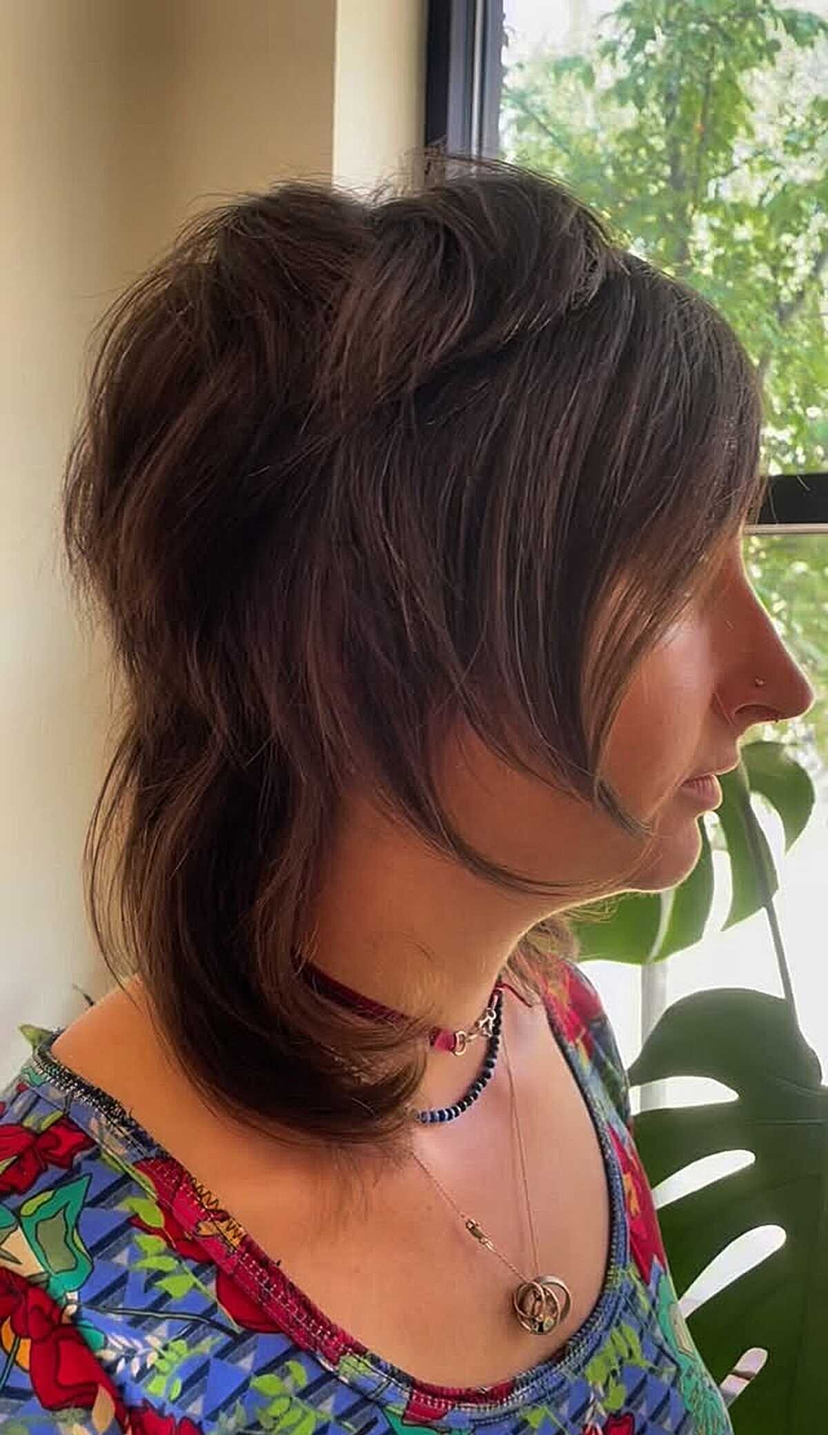 Medium brunette shag with flipped-out layered ends