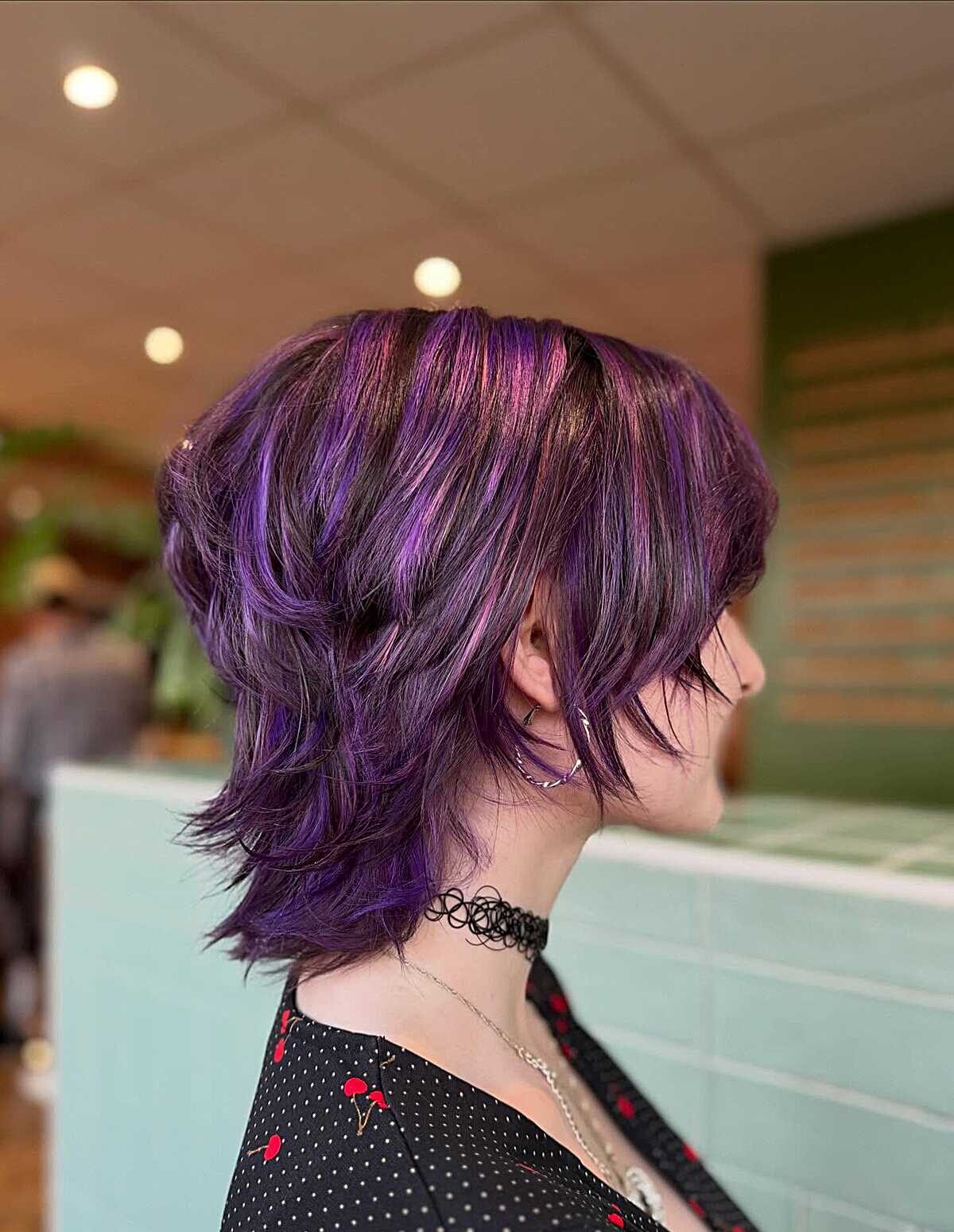 Stacked bob in purple and violet with layered texture