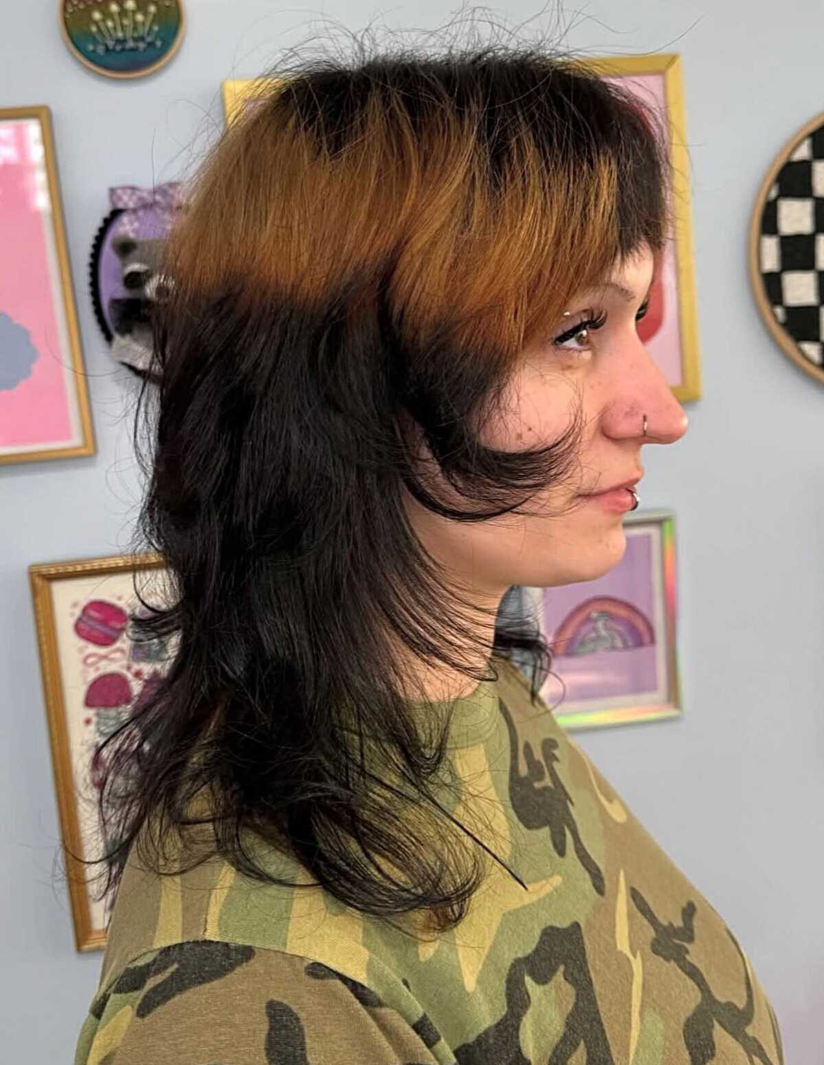 Dark shag with warm copper highlights on top layers