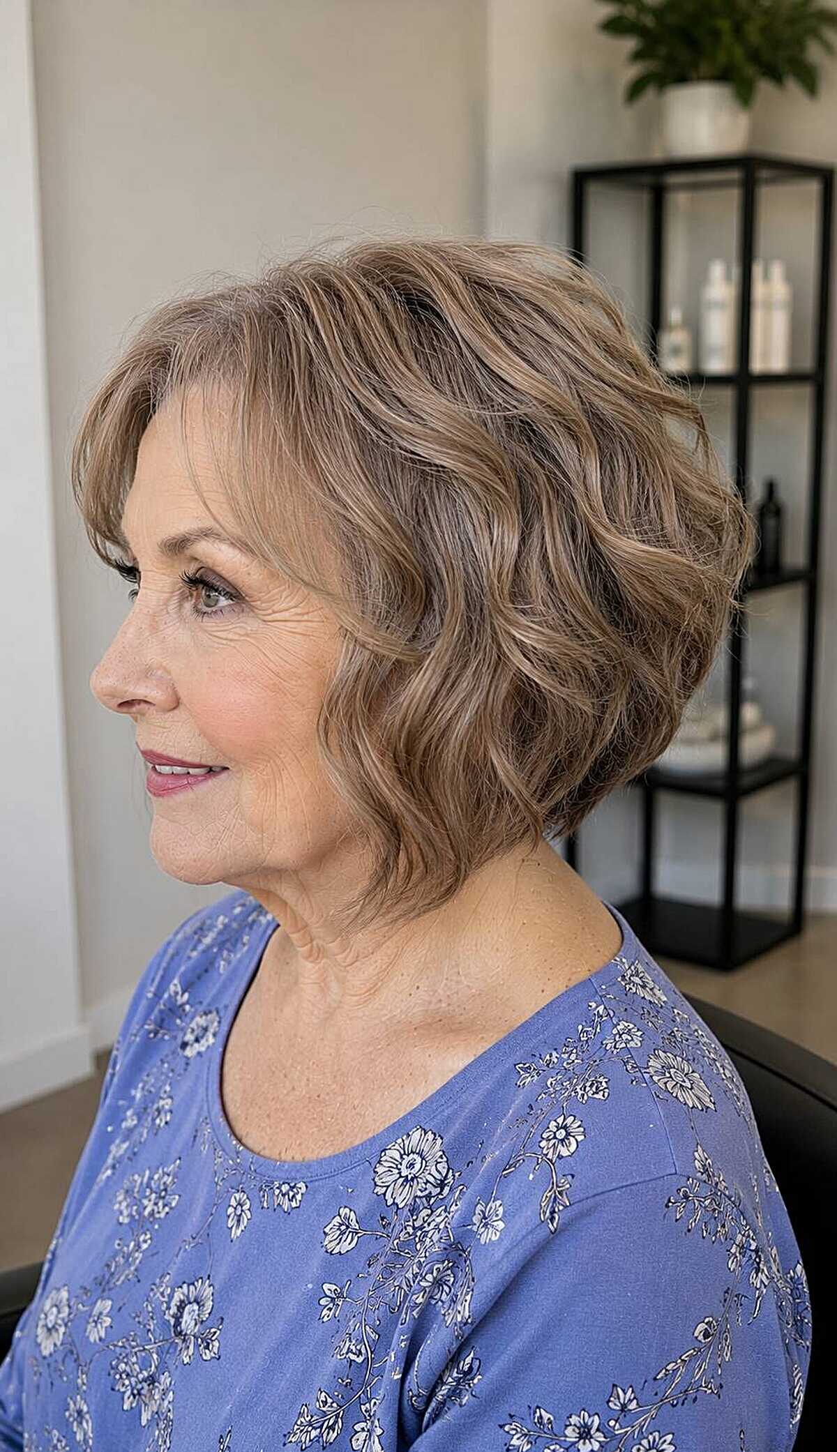 Warm caramel wavy stacked A-line bob