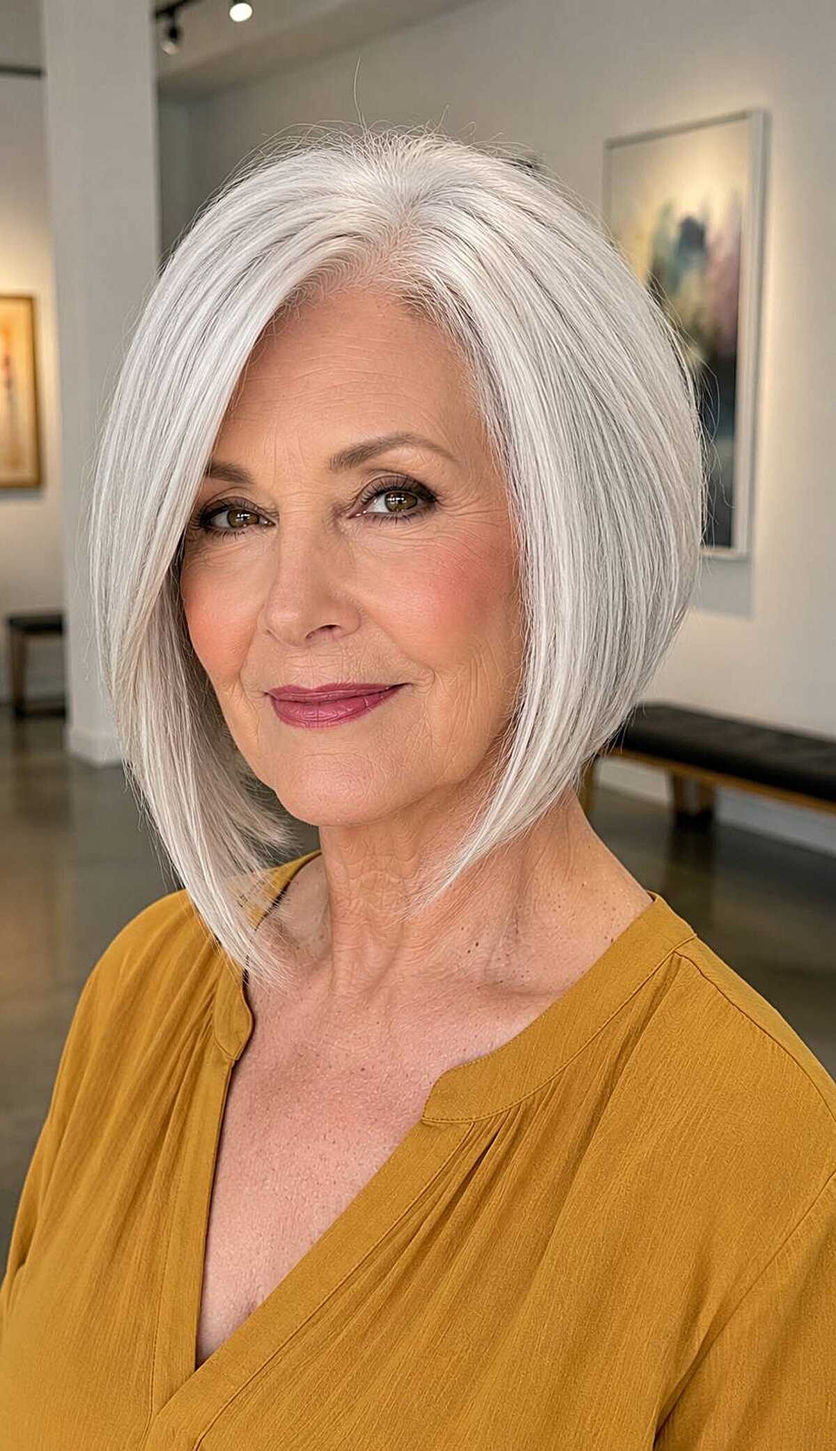 Bright white asymmetric A-line bob
