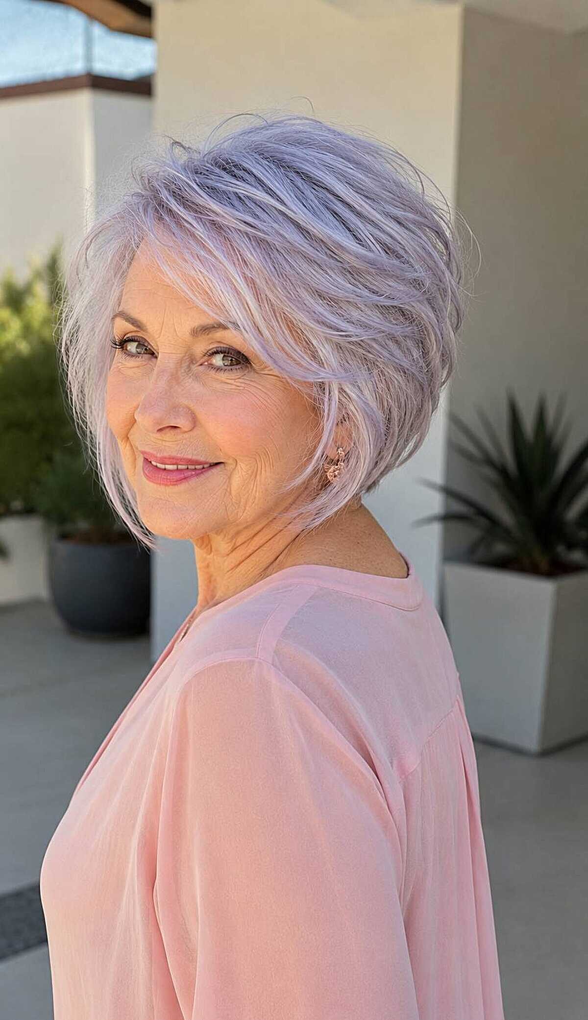 Lavender-tinted textured A-line bob