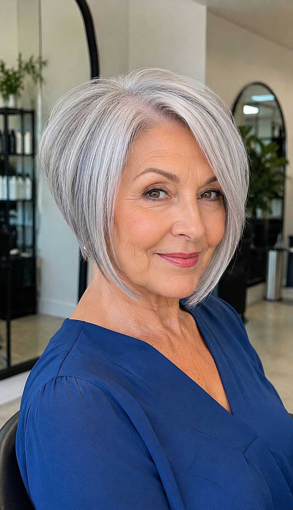Cool silver A-line bob with stacked back