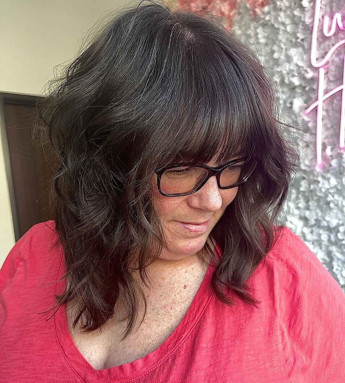 Shaggy Long Hair for Older Ladies with Glasses
