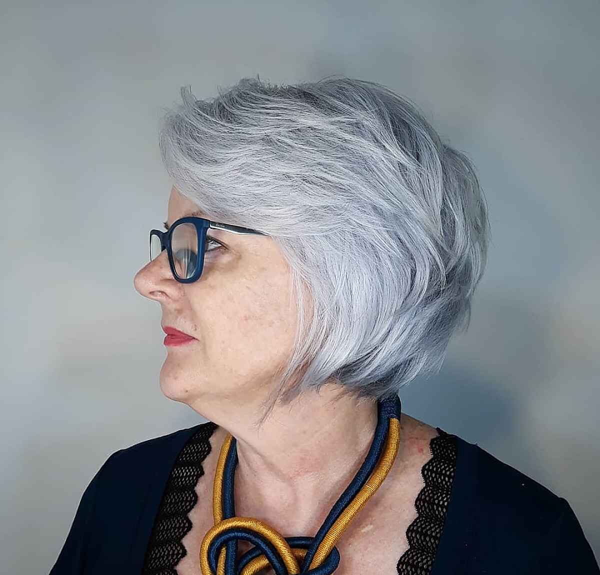 Grey Textured Bob for Older Women 70+