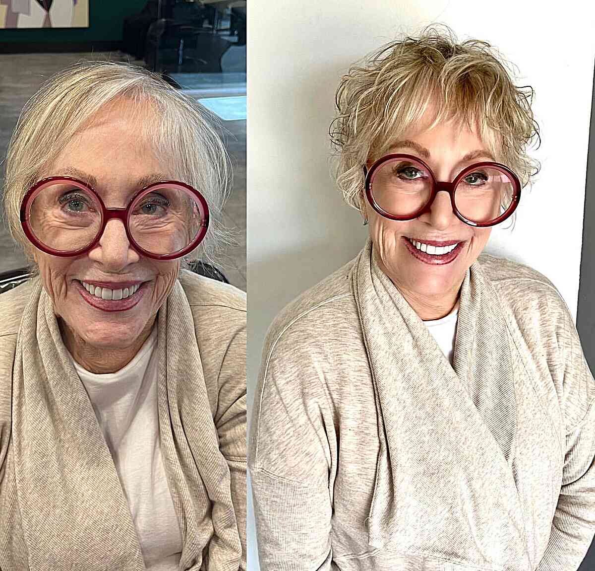 Razor Cut Shag for Natural Curls for Women Aged 70 with Glasses
