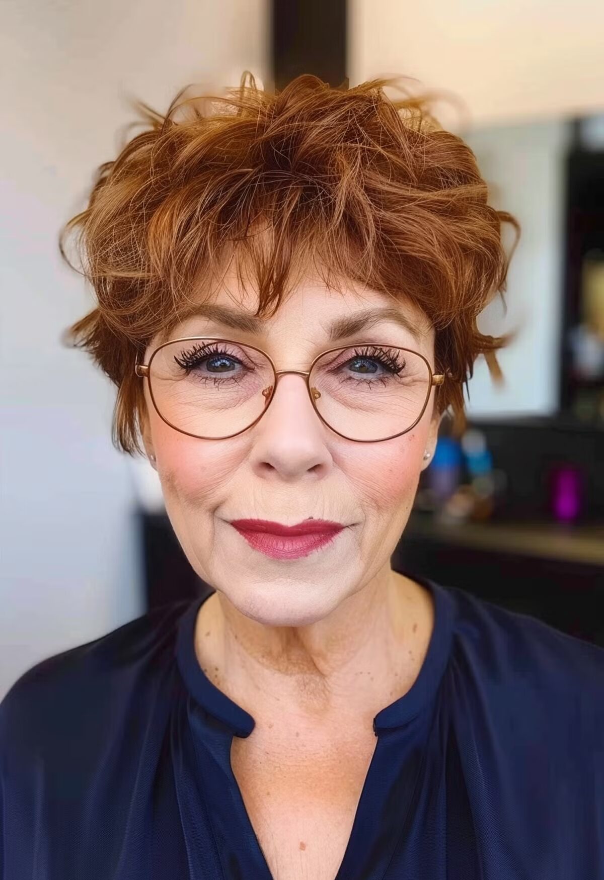 Short Shaggy Cut for Older Women with Small Rims