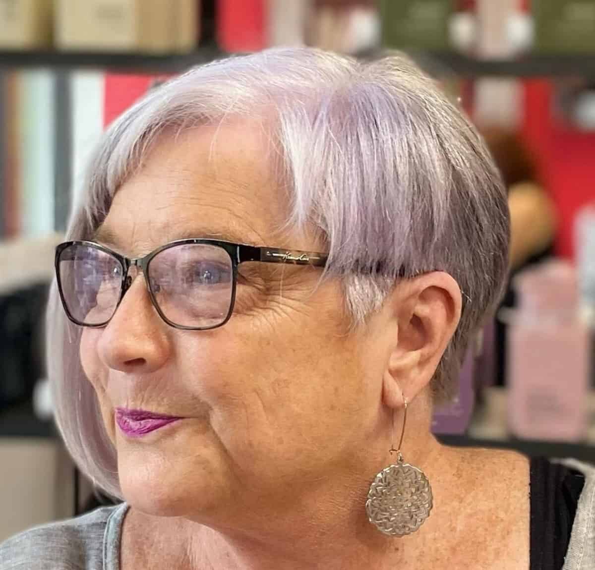 Asymmetrical Bob for Women 70+ with Glasses