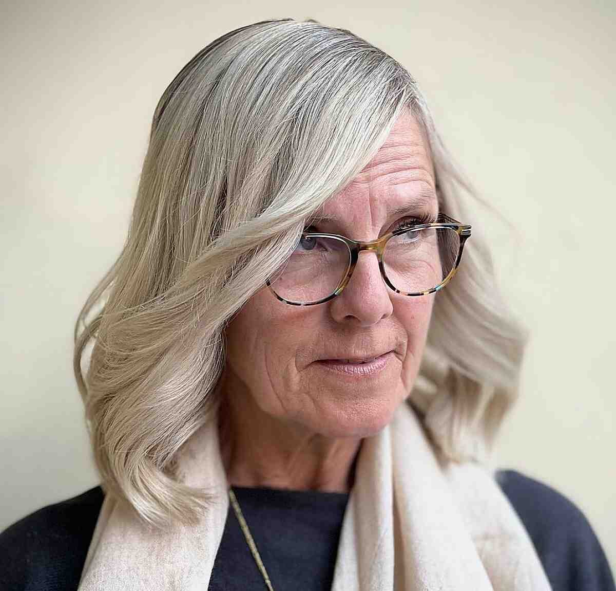 Long Bob for 70-Year-Old Women with Glasses