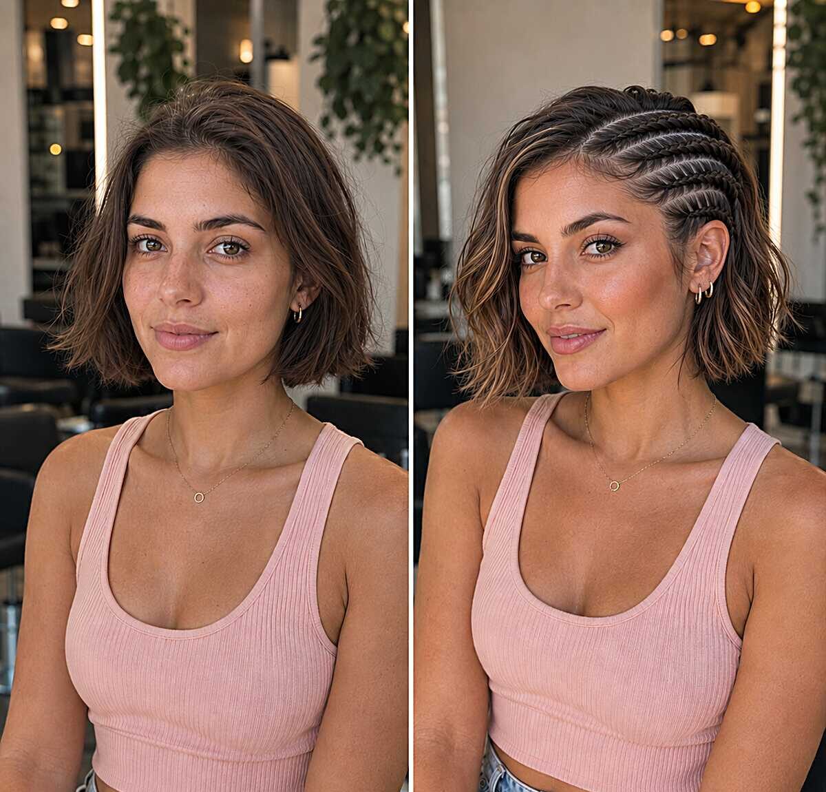 Before and after bob with side cornrow braids added