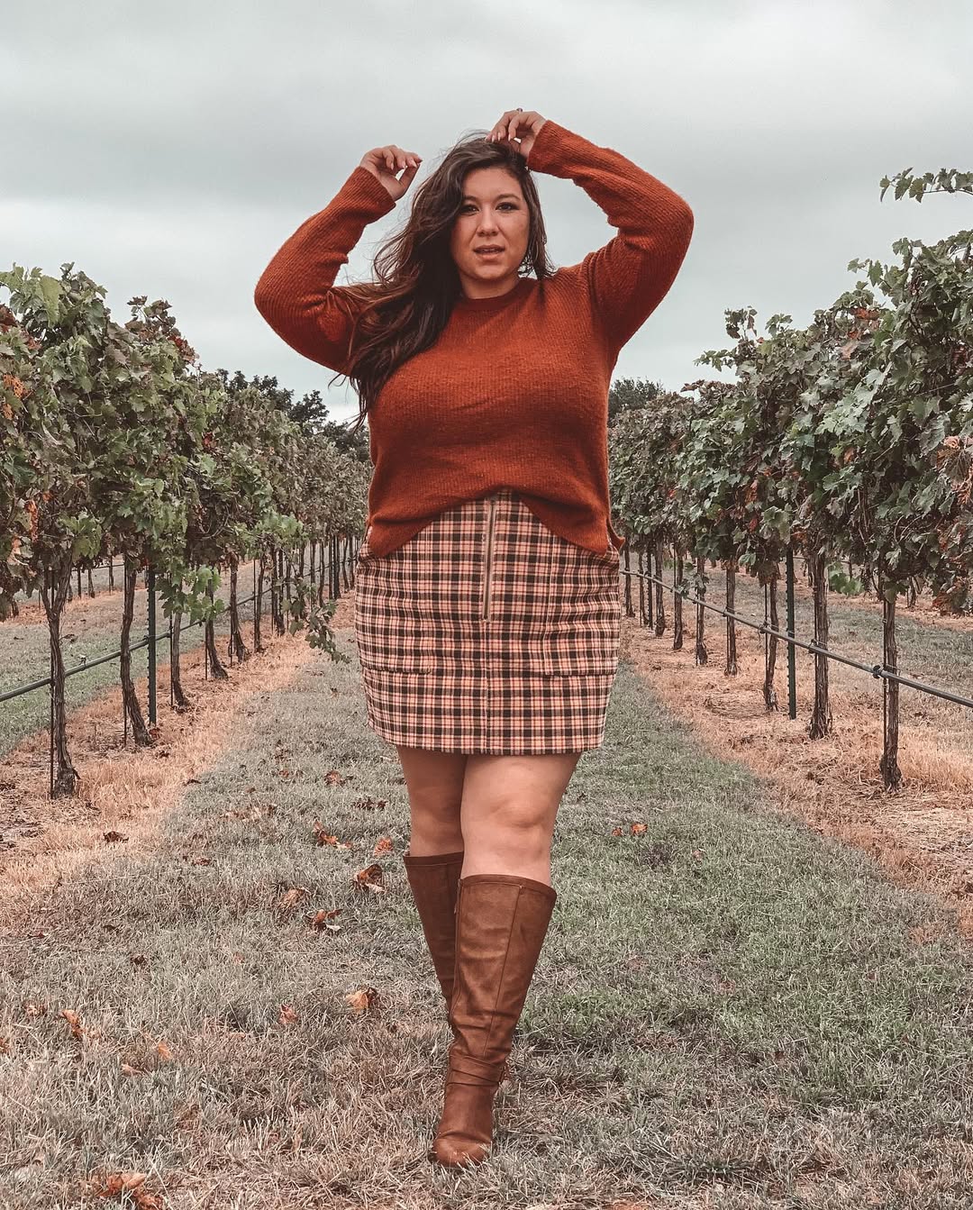 Chic Plaid Mini Skirt With Cozy Knit