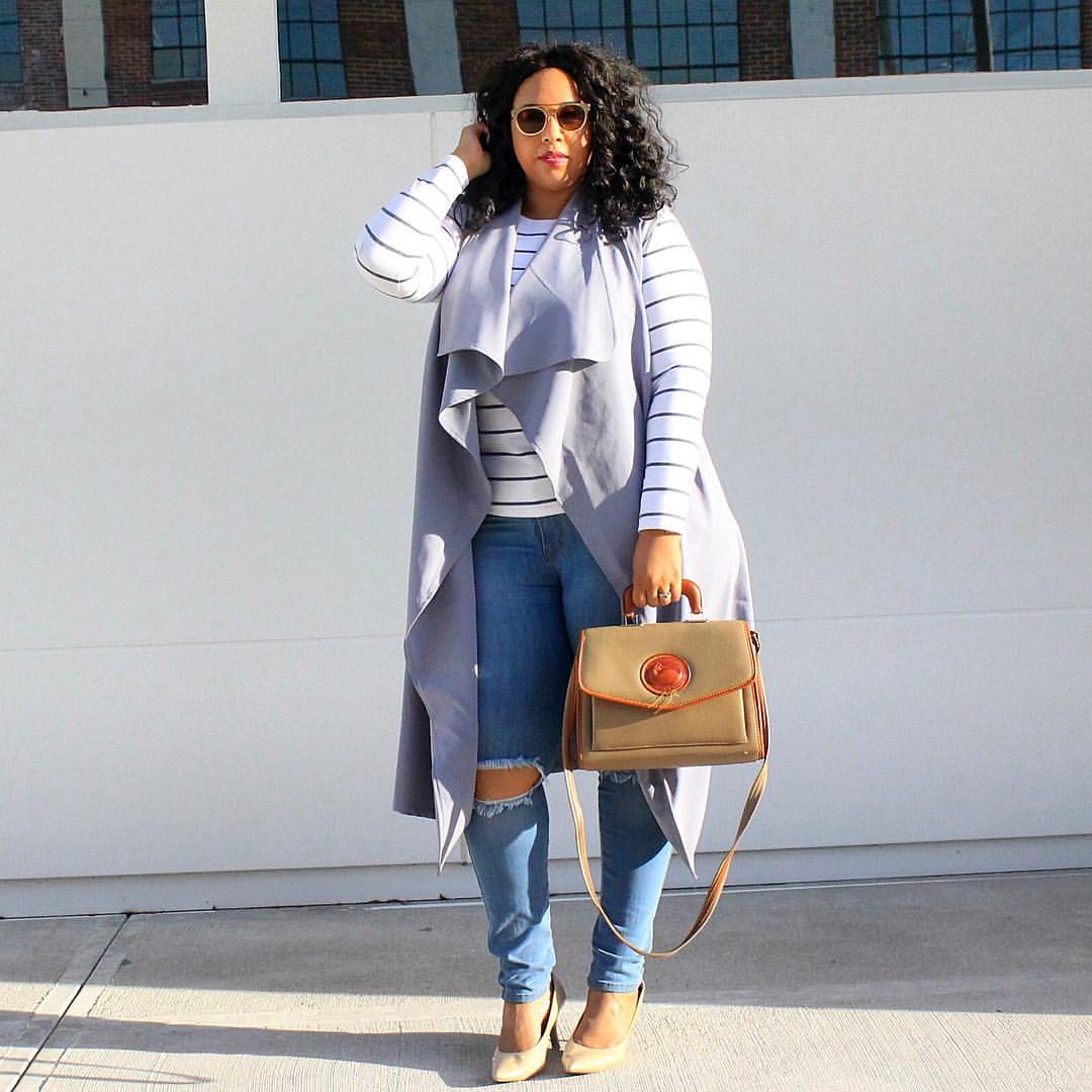 Striped Long Sleeve With Waterfall Vest Outfit