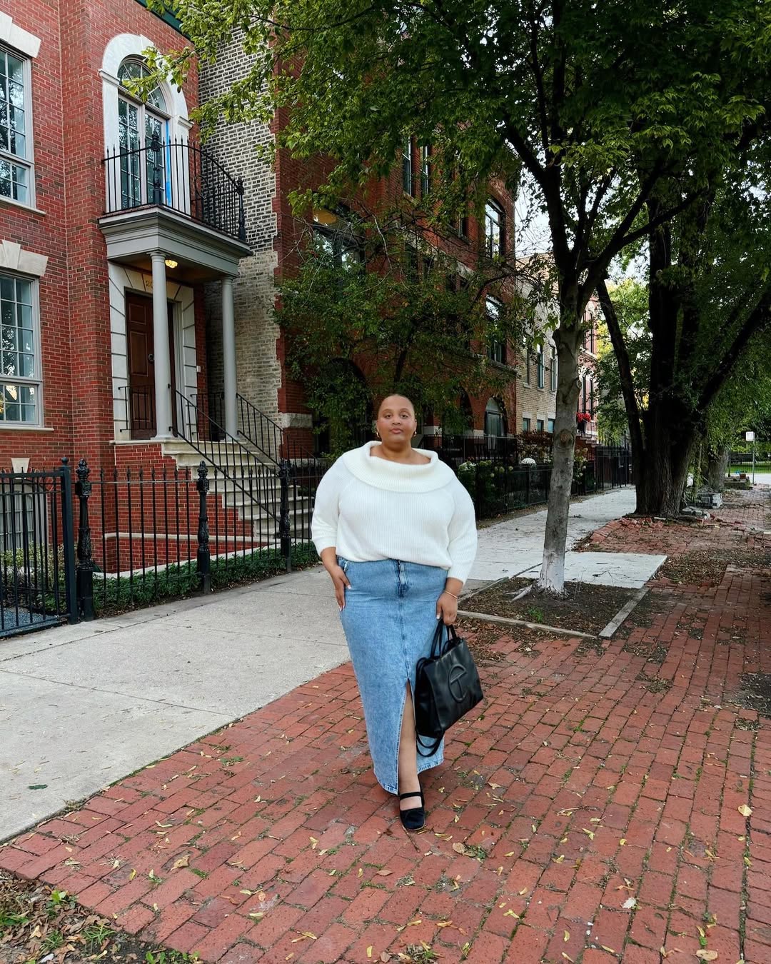 Chunky Knit Sweater With Denim Maxi Skirt Casual Chic
